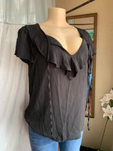 Load image into Gallery viewer, lllBlack professional blouse with ruffle and tie neckline … XLlll
