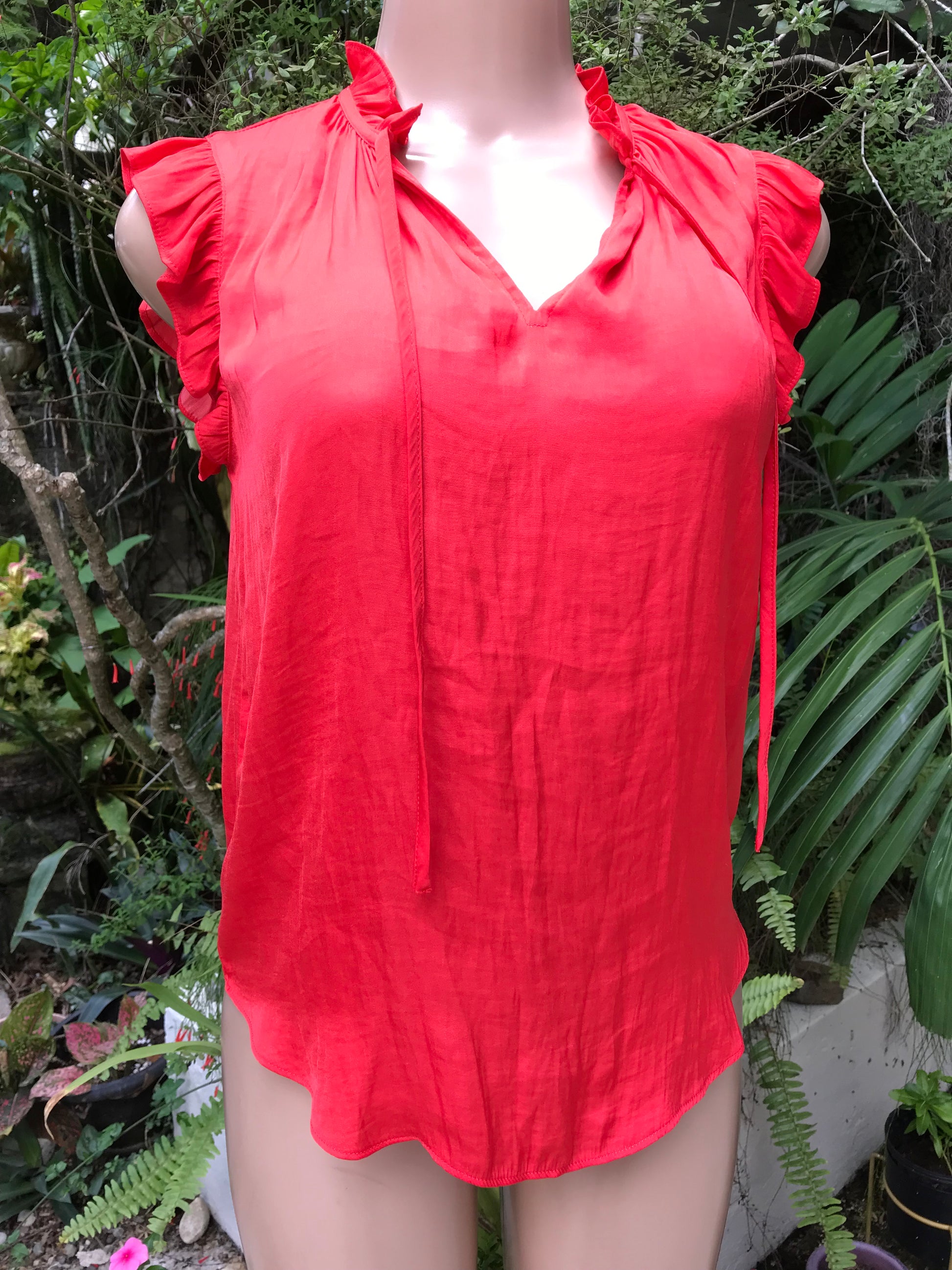 red silky frill professional blouse  ... s