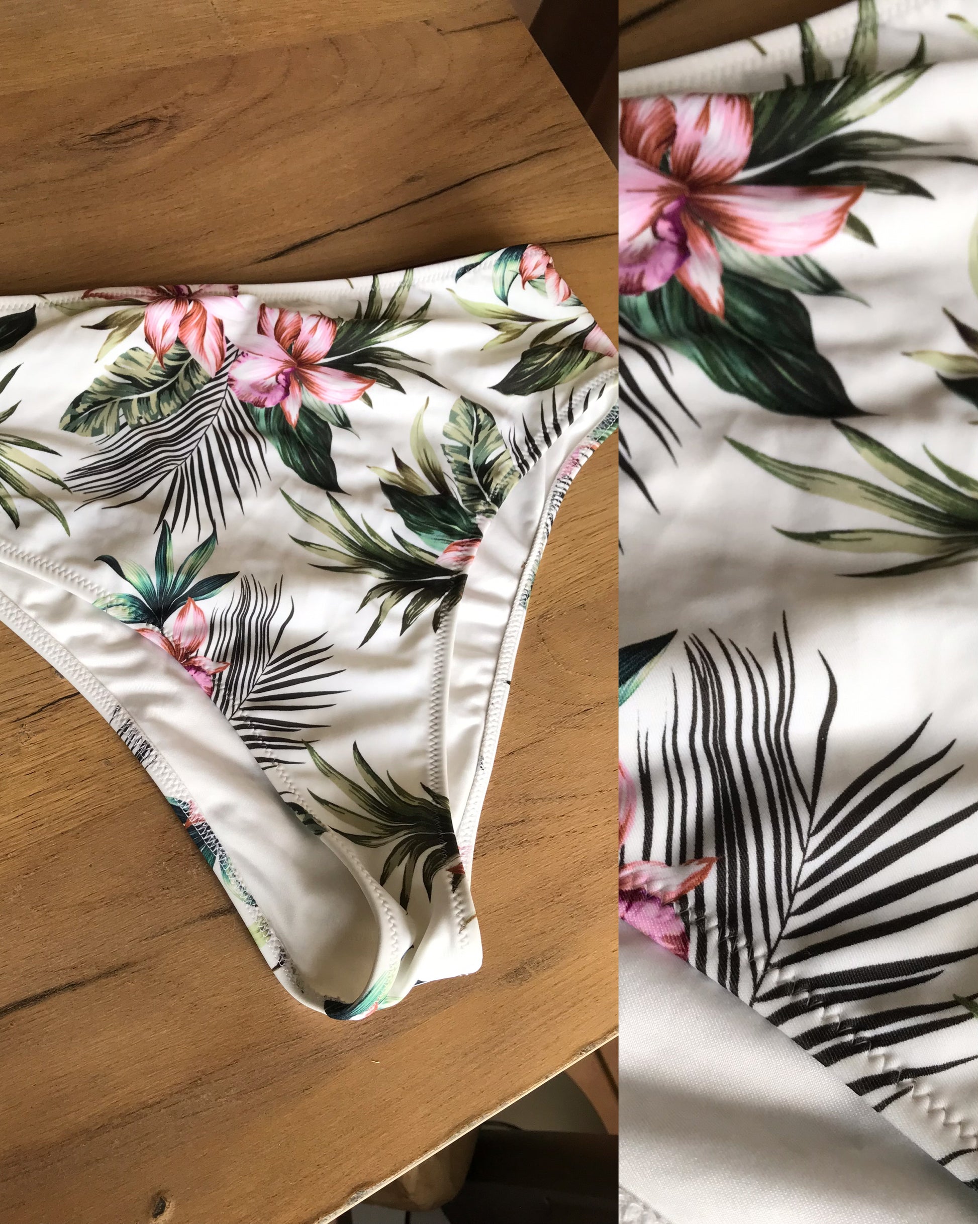 white tropical high waist brazillian cut bikini bottom . s