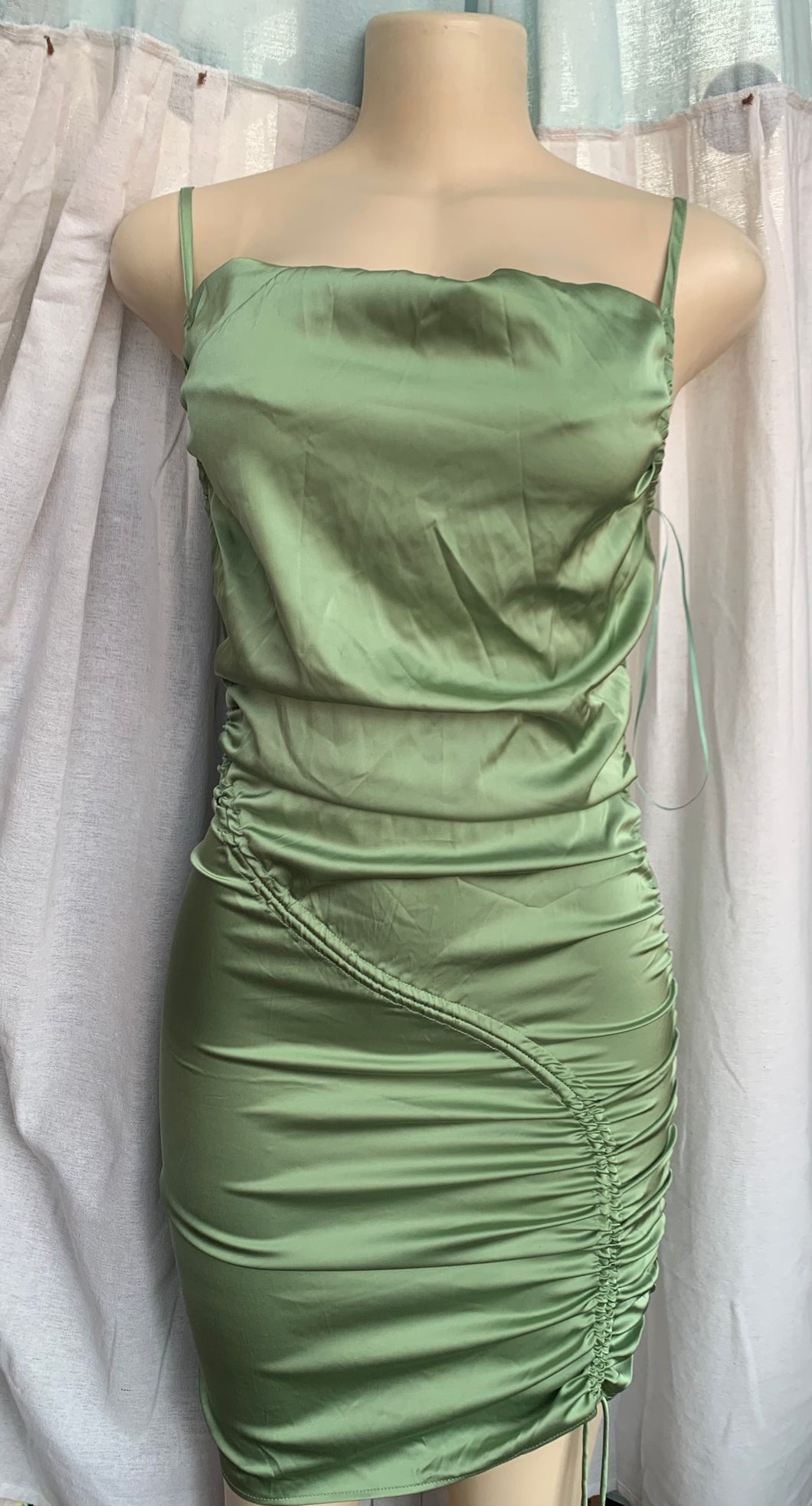 Sage Satin Spaghetti mini dress /s