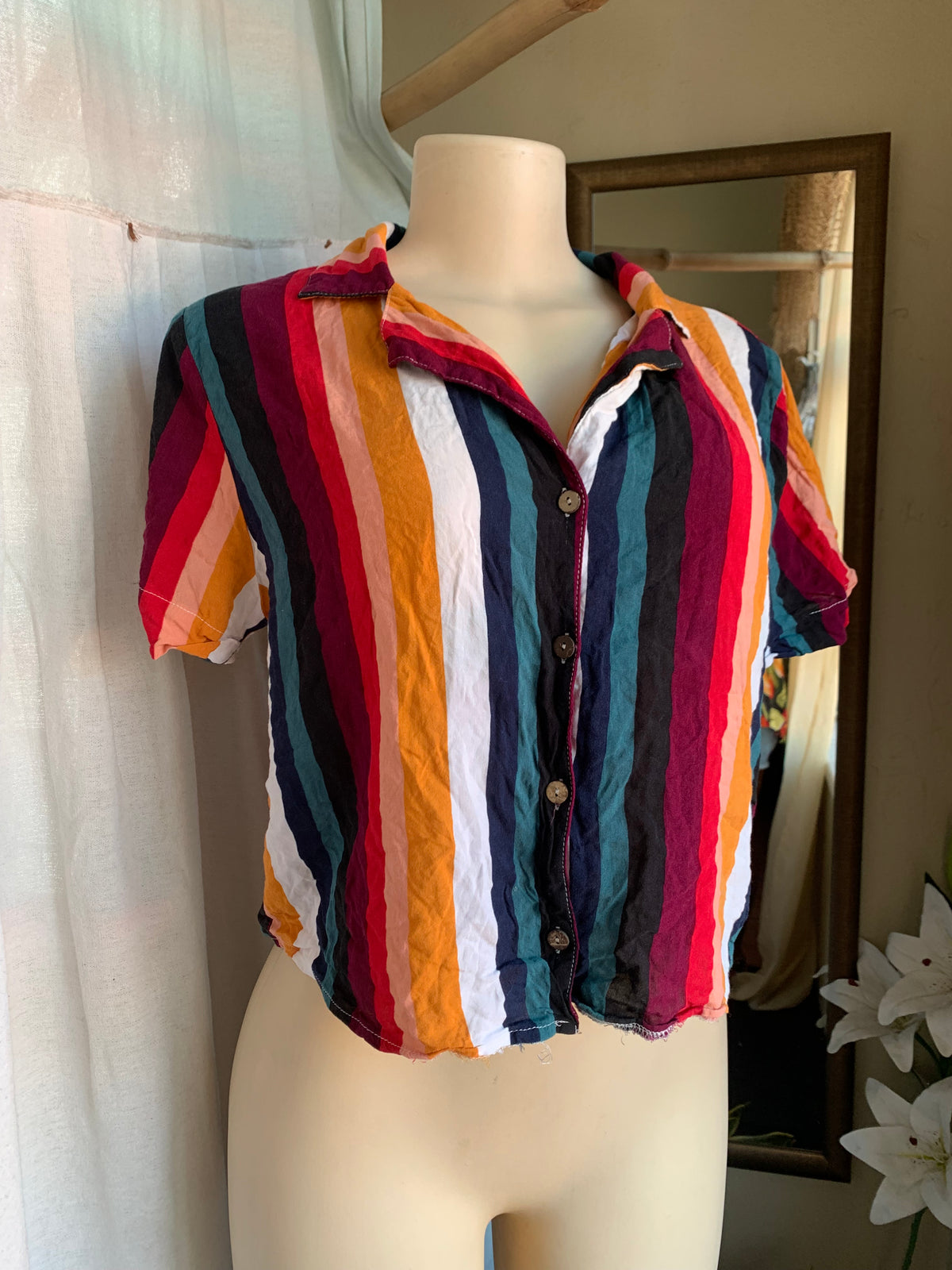 Multicoloured stripe button shirt … L