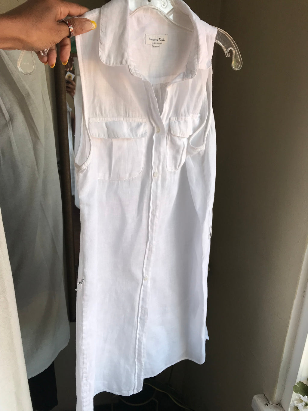 white organic shirt dress with pockets and waist tie s