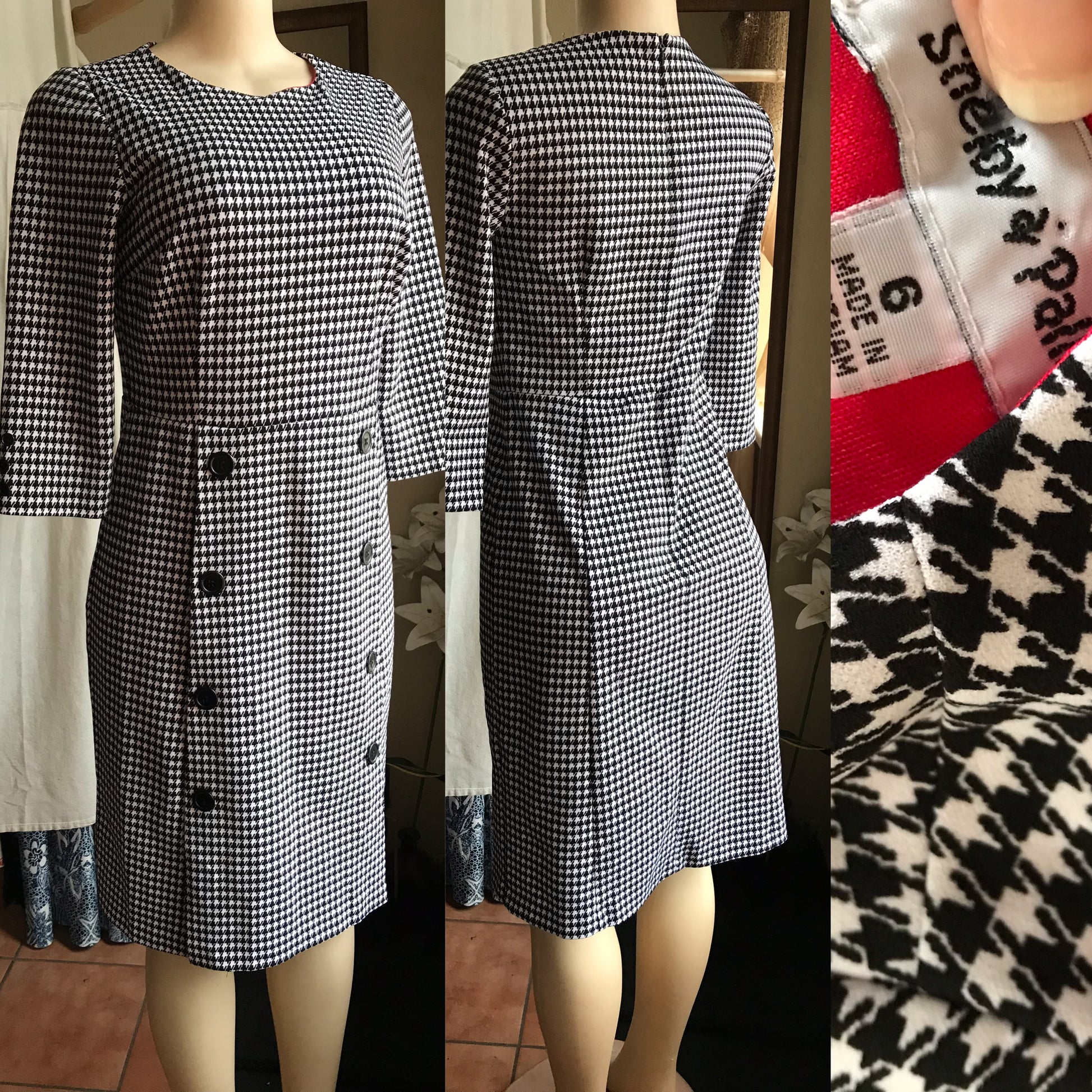 vintage houndstooth professional mid sleeve dress ^^^ s