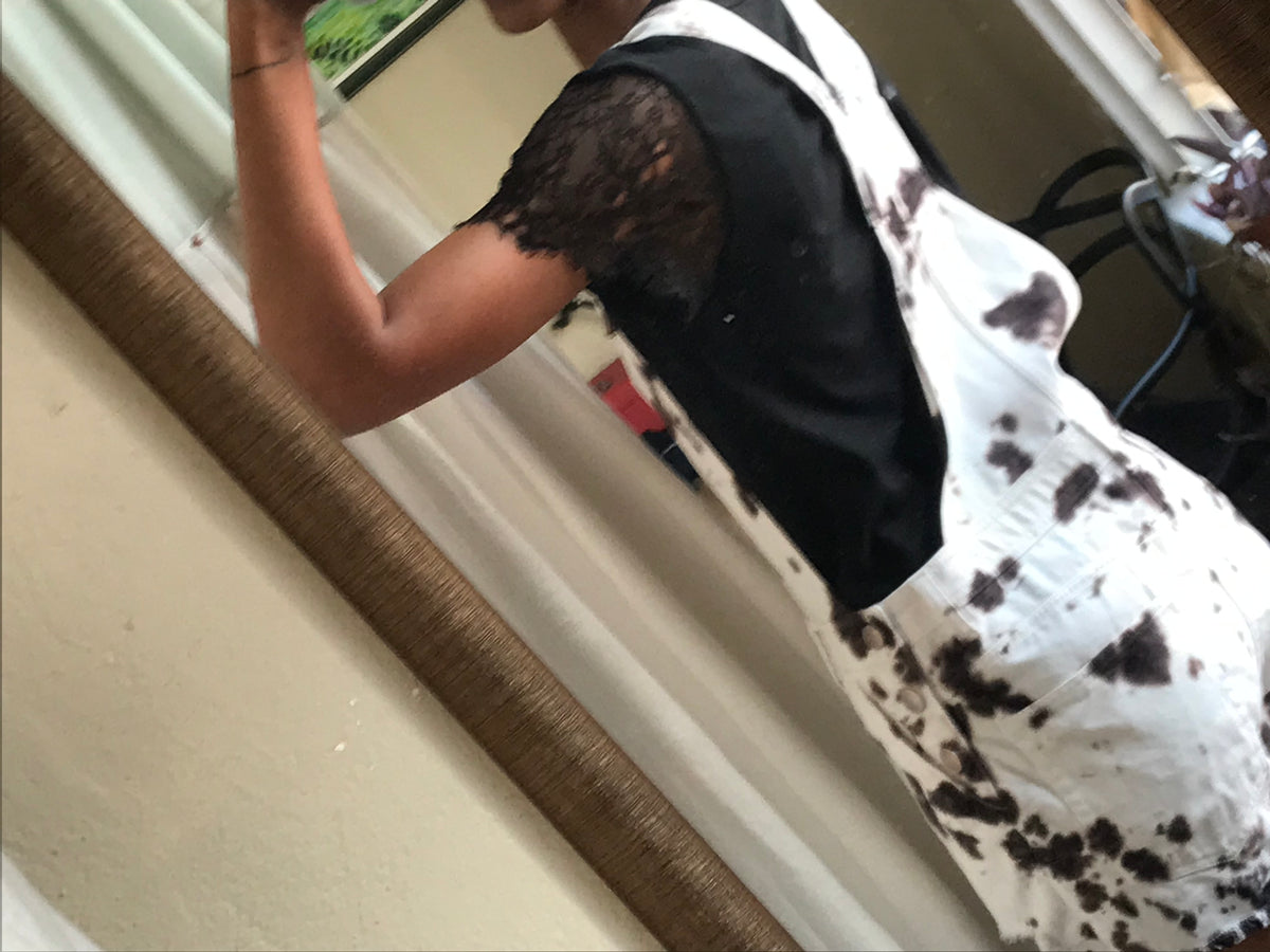 F21 Cow print denim overalls white ~~~M ,,,