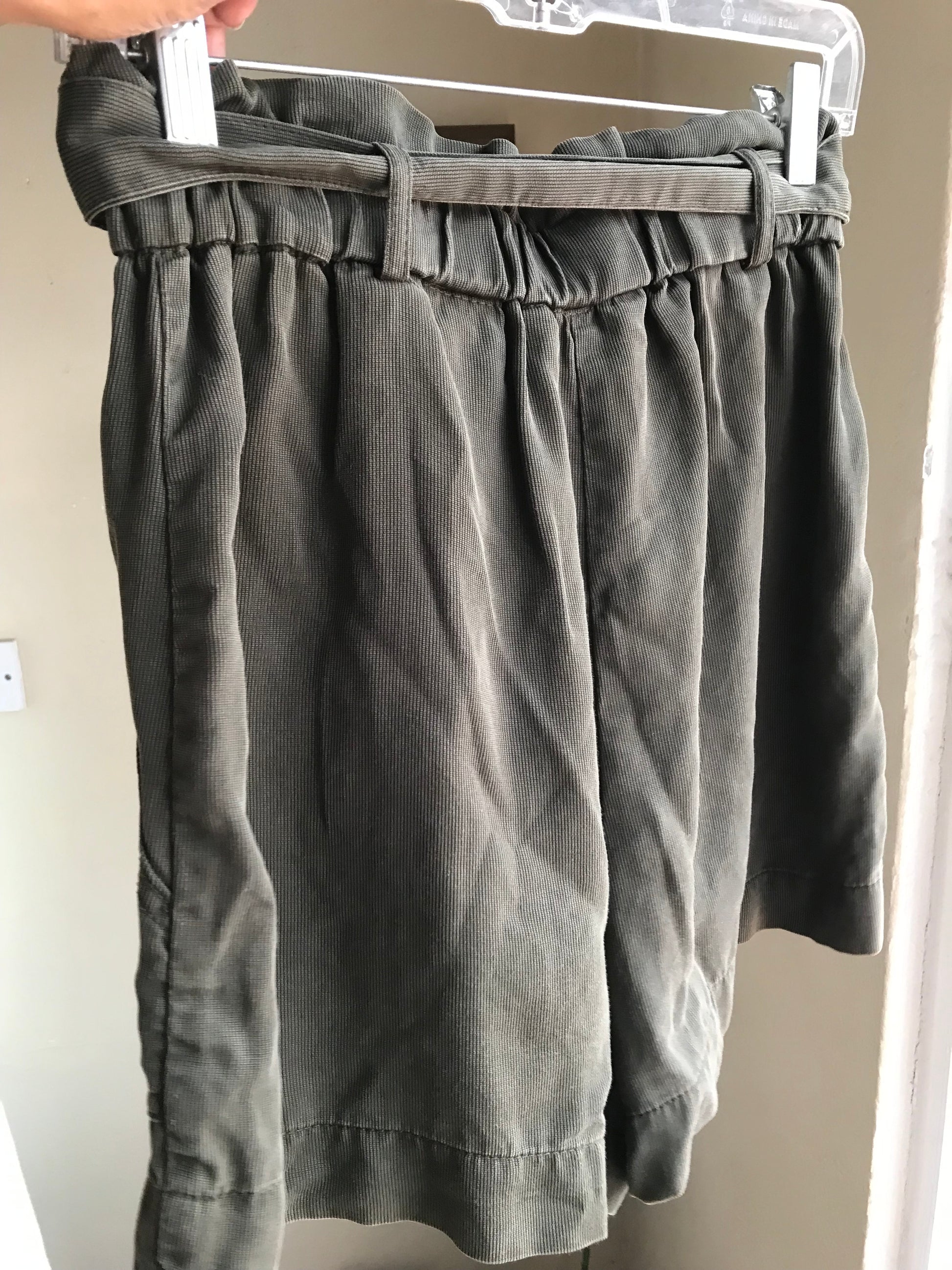 army green corduroy shorts tie ruffle top with pockets s