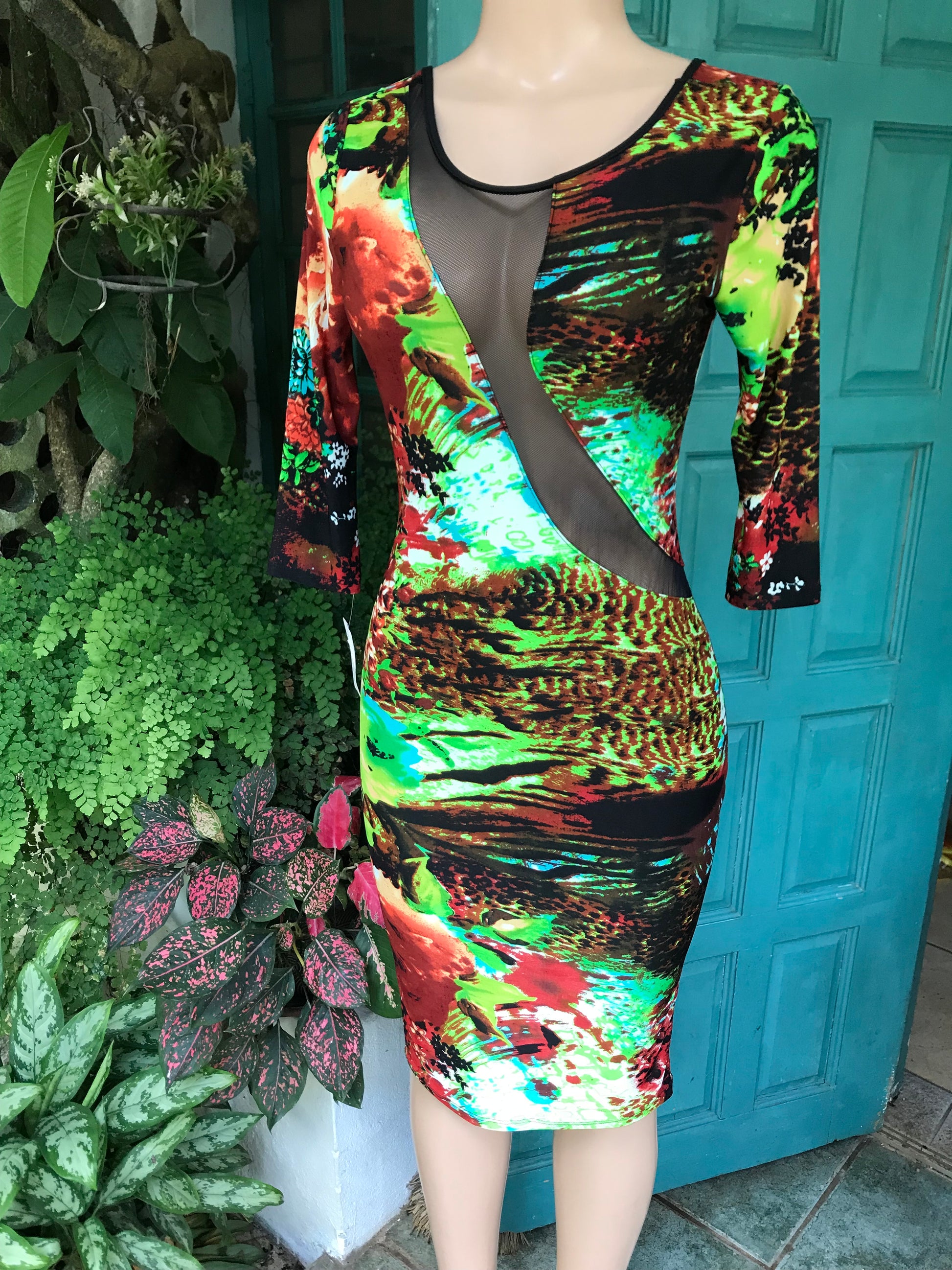 New tag mesh neon print bodycon dress s/m Thrift Nature Closet Ja New tag mesh neon print bodycon dress s/m Thrift Nature Closet Ja