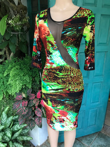 lllNew tag mesh neon print bodycon dress s