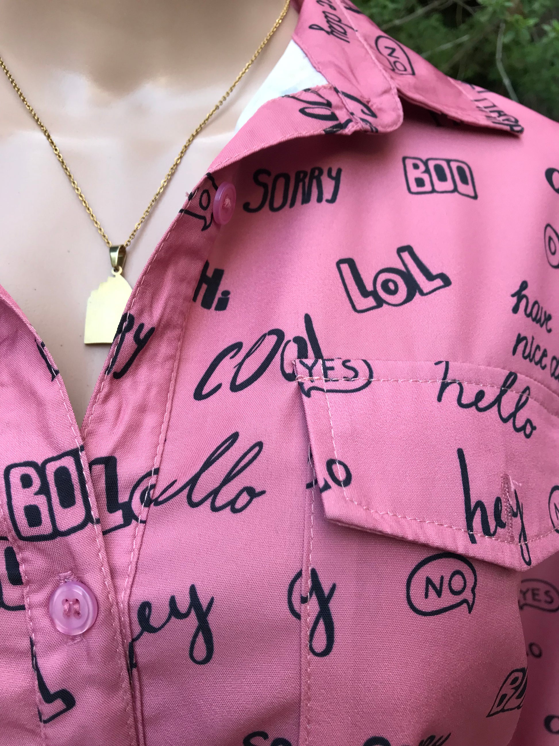 New Blush Speech Graphic Button Shirt ... Large