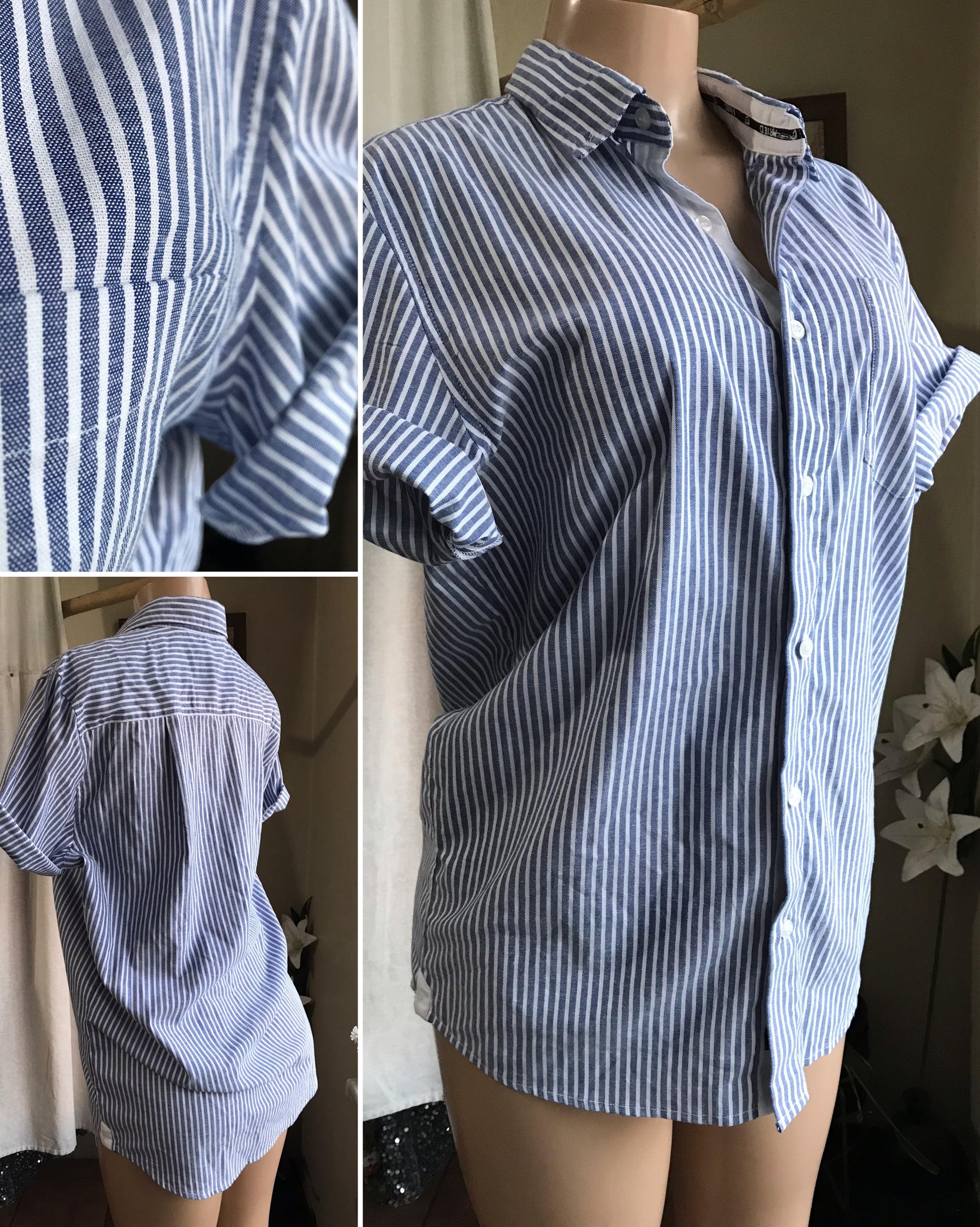 cotton blend blue stripe button shirt ... mens m ,,,