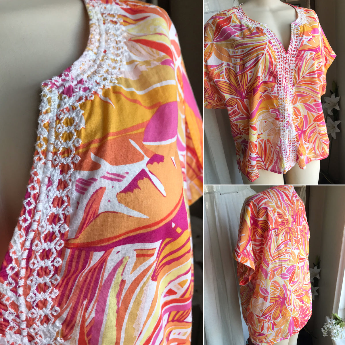 Vintage organic orange print top /xl