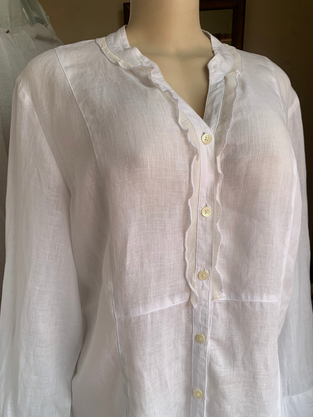 Vintage white linen shirt dress can ^^^ fit up to L ,,,