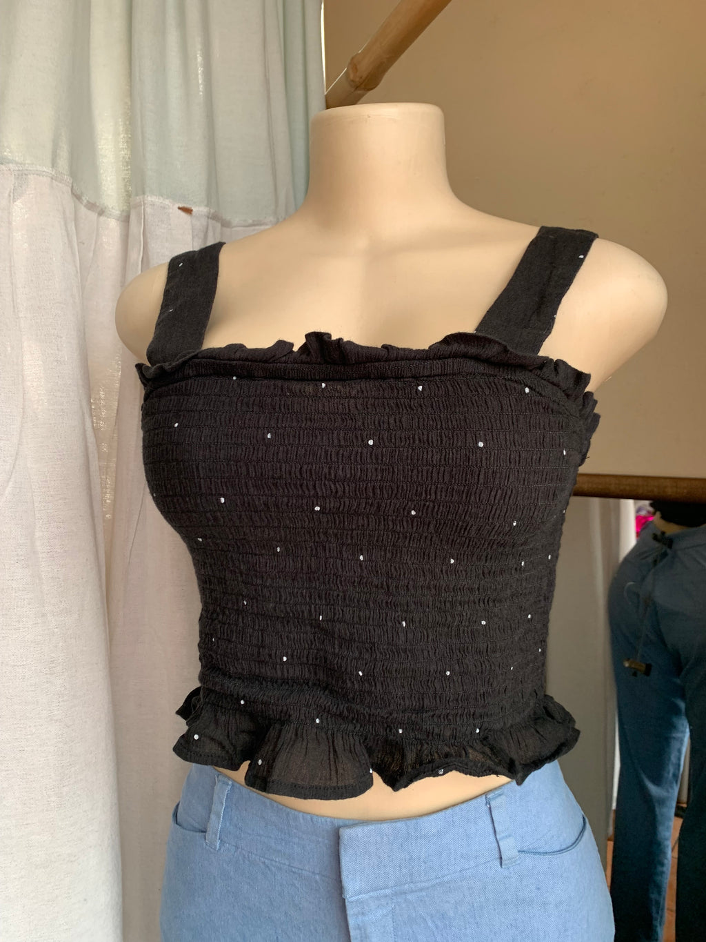 Cotton Polka Dot stretchy tank top s …
