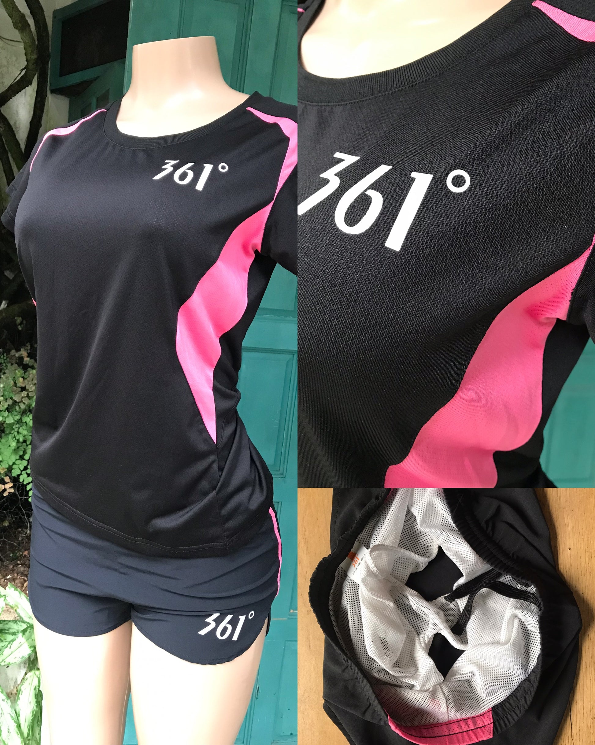 361 pink black exercise shorts set ... m
