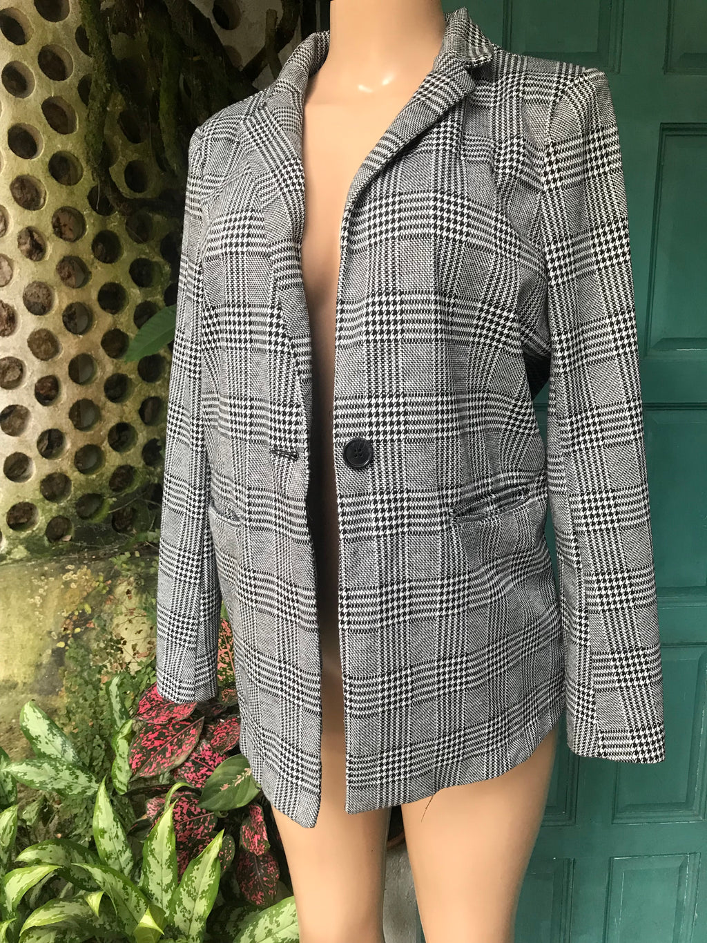 Vintage Houndstooth b&w blazer >>> M ^^^