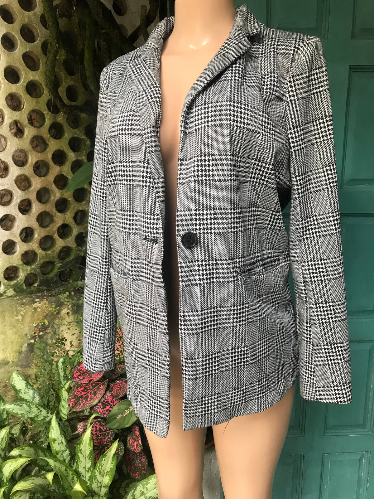 Vintage Houndstooth b&w blazer >>> M ^^^
