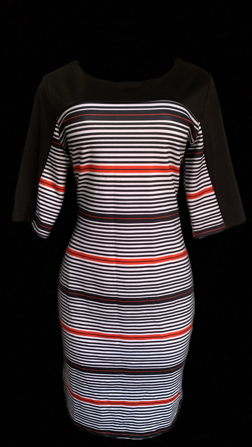 Black and White Striped professional Dress with red accents /XL