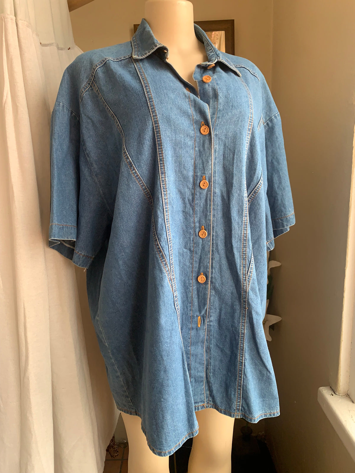 Vintage denim mini shirtdress … /XL ,,,