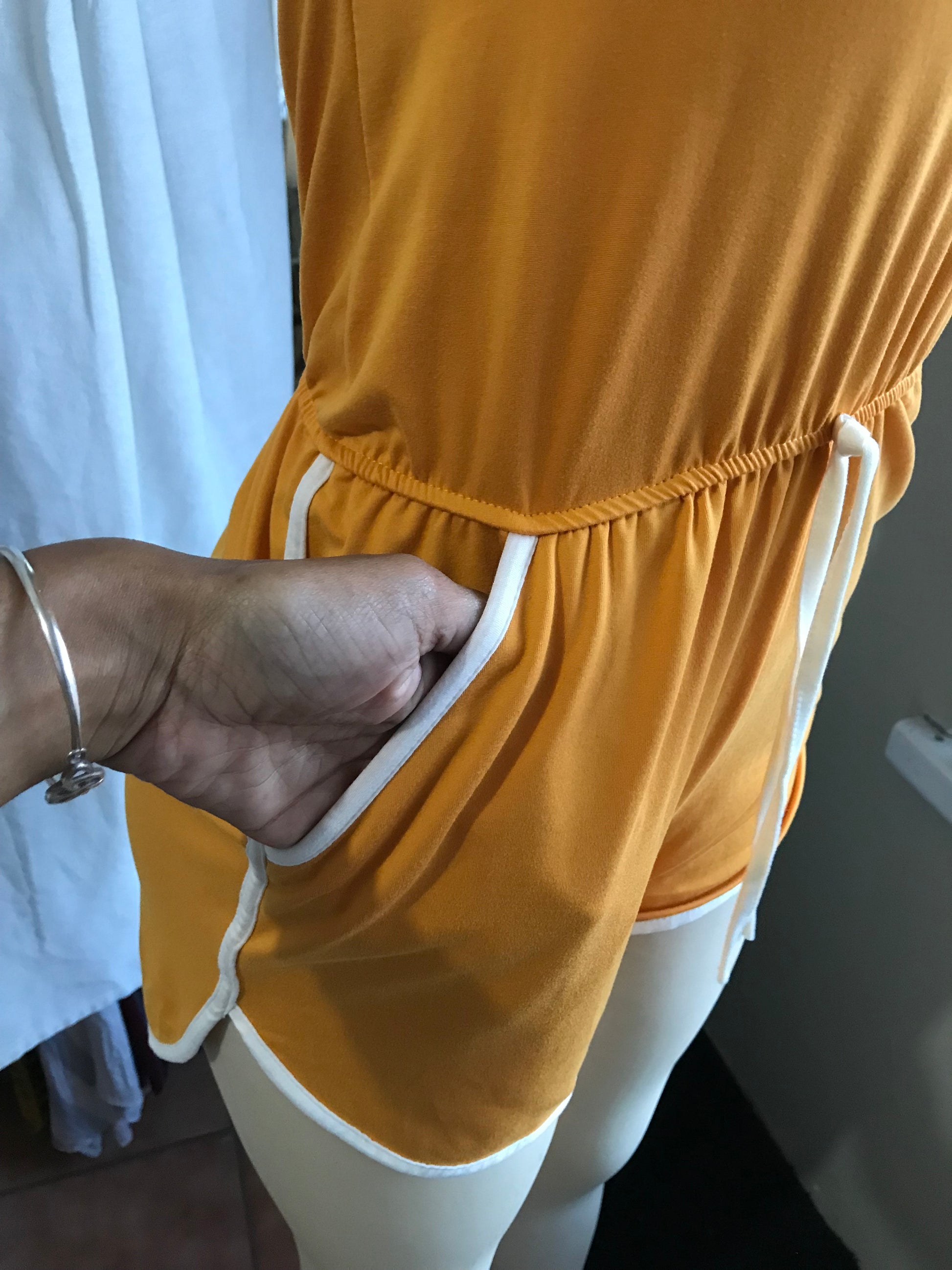 mustard romper draw string ~~~ M