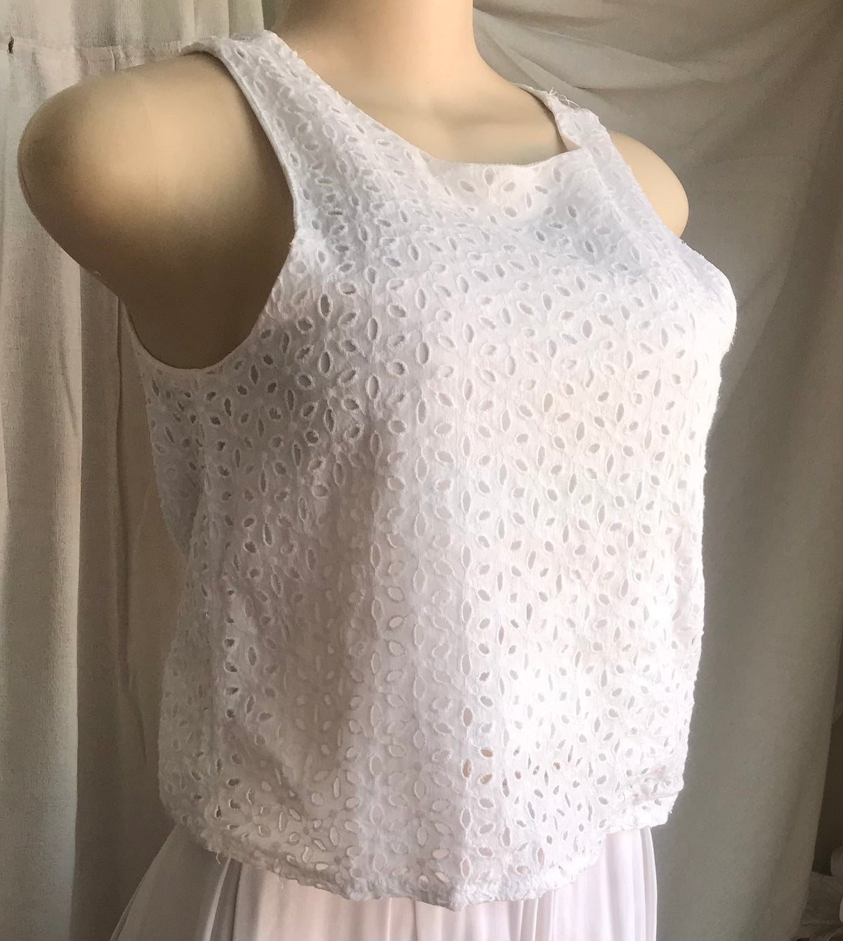 white eyelet sleeveless blouse ... s