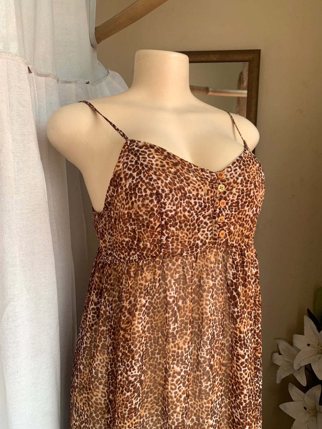 Sheer brown cheetah maxi dress s