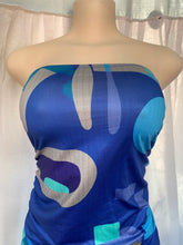 Load image into Gallery viewer, Retro style strapless Multi blue tube mini ruche party dress /s ^^^lll
