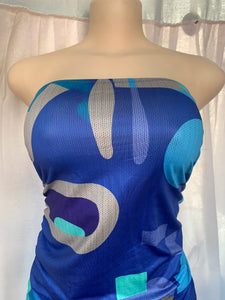 Retro style strapless Multi blue tube mini ruche party dress /s ^^^lll