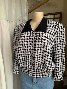 Vintage Houndstooth B+W blazer blzouse with shoulder pads … M ^^^