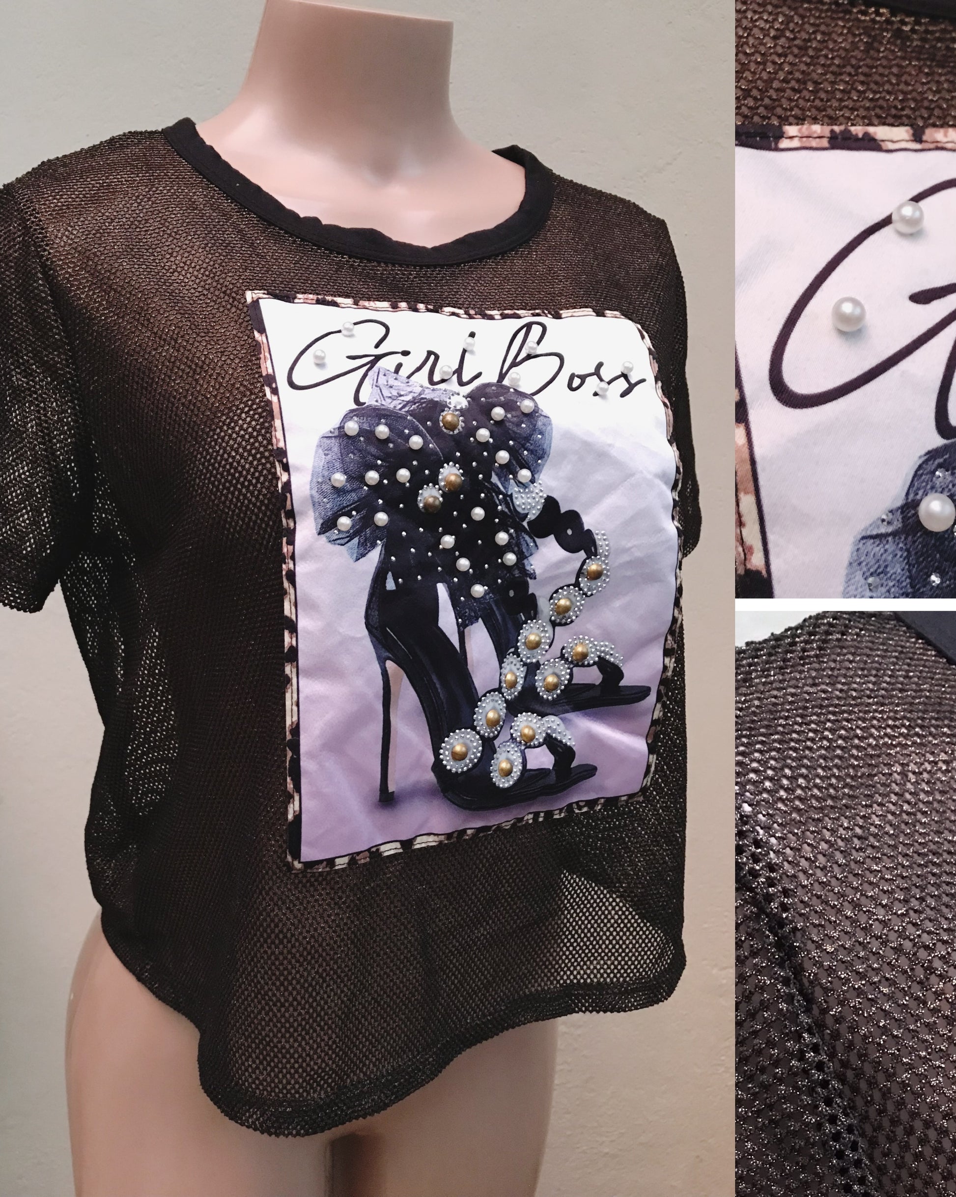 new with tag Girl boss graphic mesh top...  M