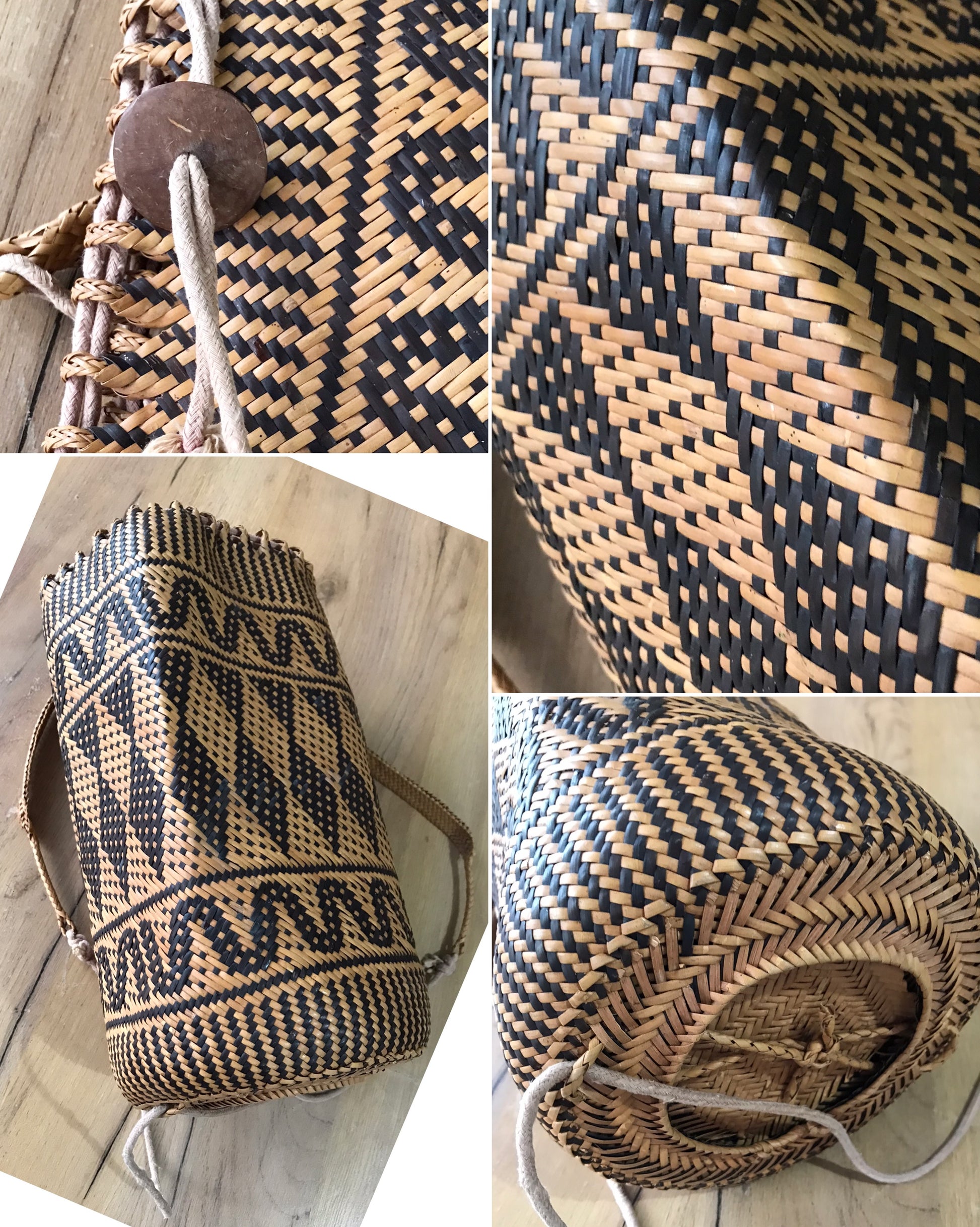 vintage woven bagpack bag brown ***