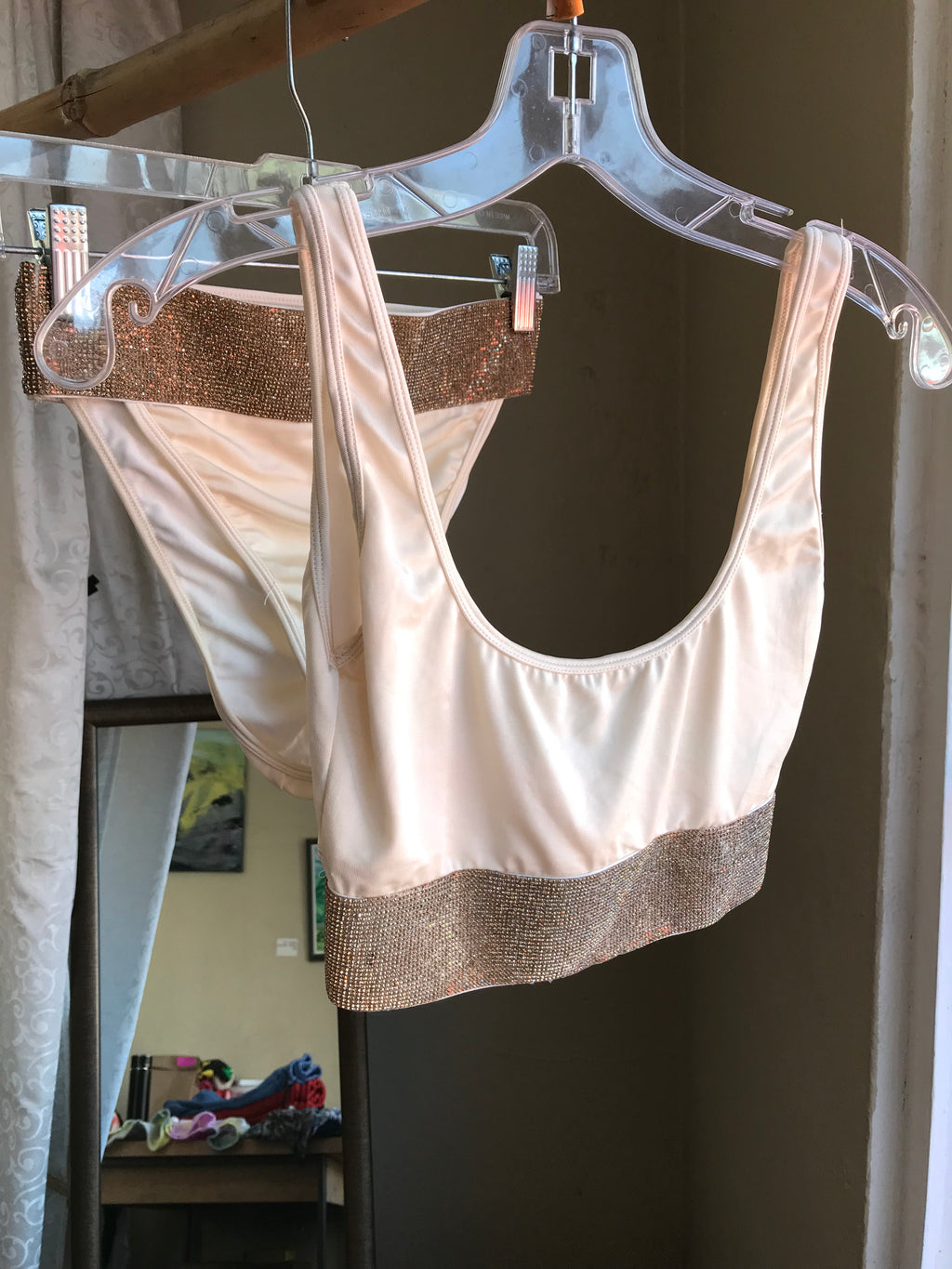 Cream gemstone bikini set Brazilian cut xs/S