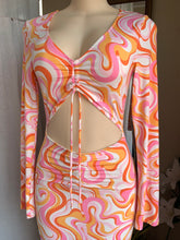 Load image into Gallery viewer, Funky retro style printed dress with torso cutout  s
