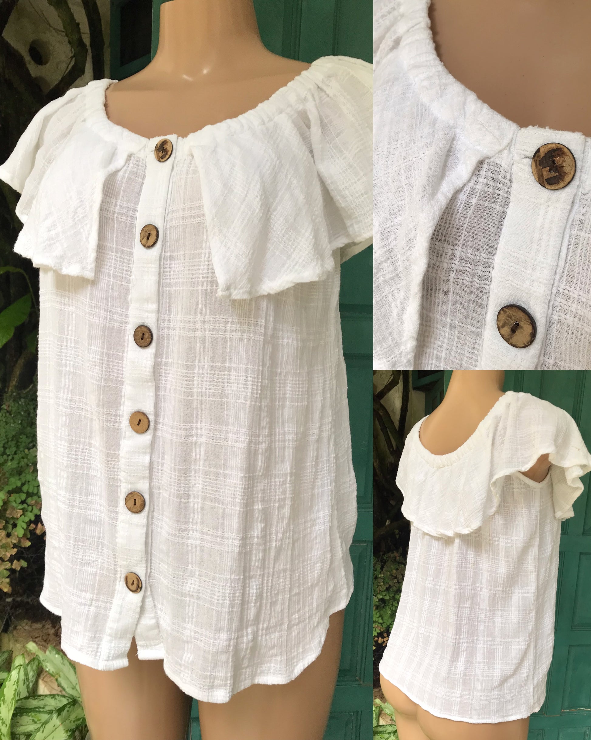 100% cotton white off the shoulder frill blouse made in India ... M ,,,