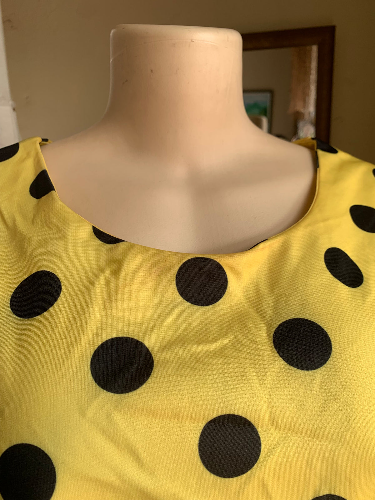 yellow black polka peplum blouse … /XL