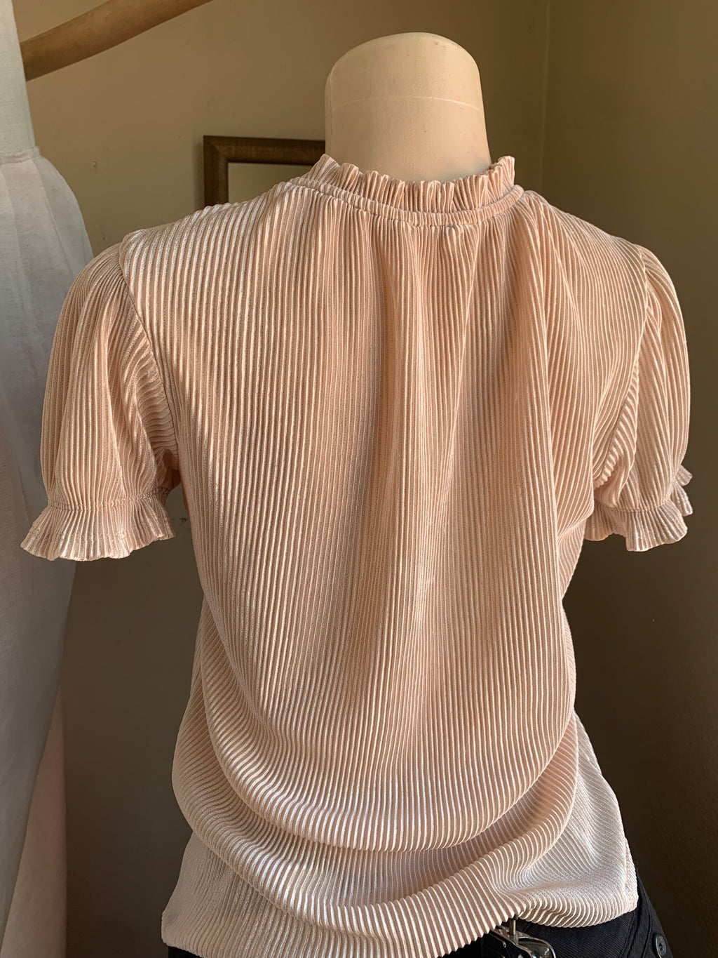 silky nude pleat ruffle occasion blouse... m/L