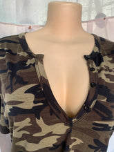 Load image into Gallery viewer, Camo slinky crop top with bottom down neckline … Mlll
