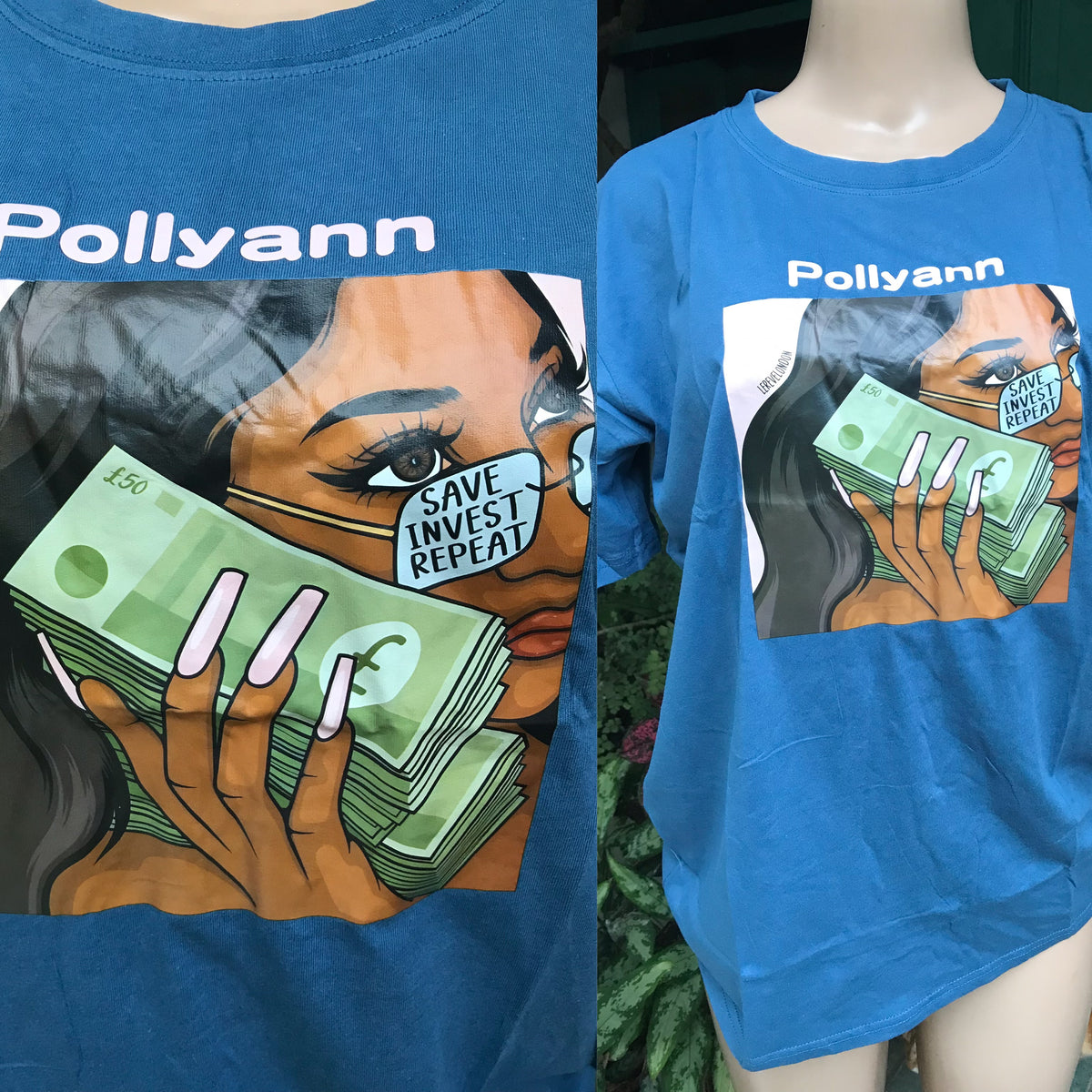 New Save Invest Repeat Graphic Tee Blue 100% Cotton ;;; /xl :  2X