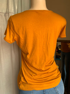 Mustard yellow slinky tee with cut outs on sleeves … L