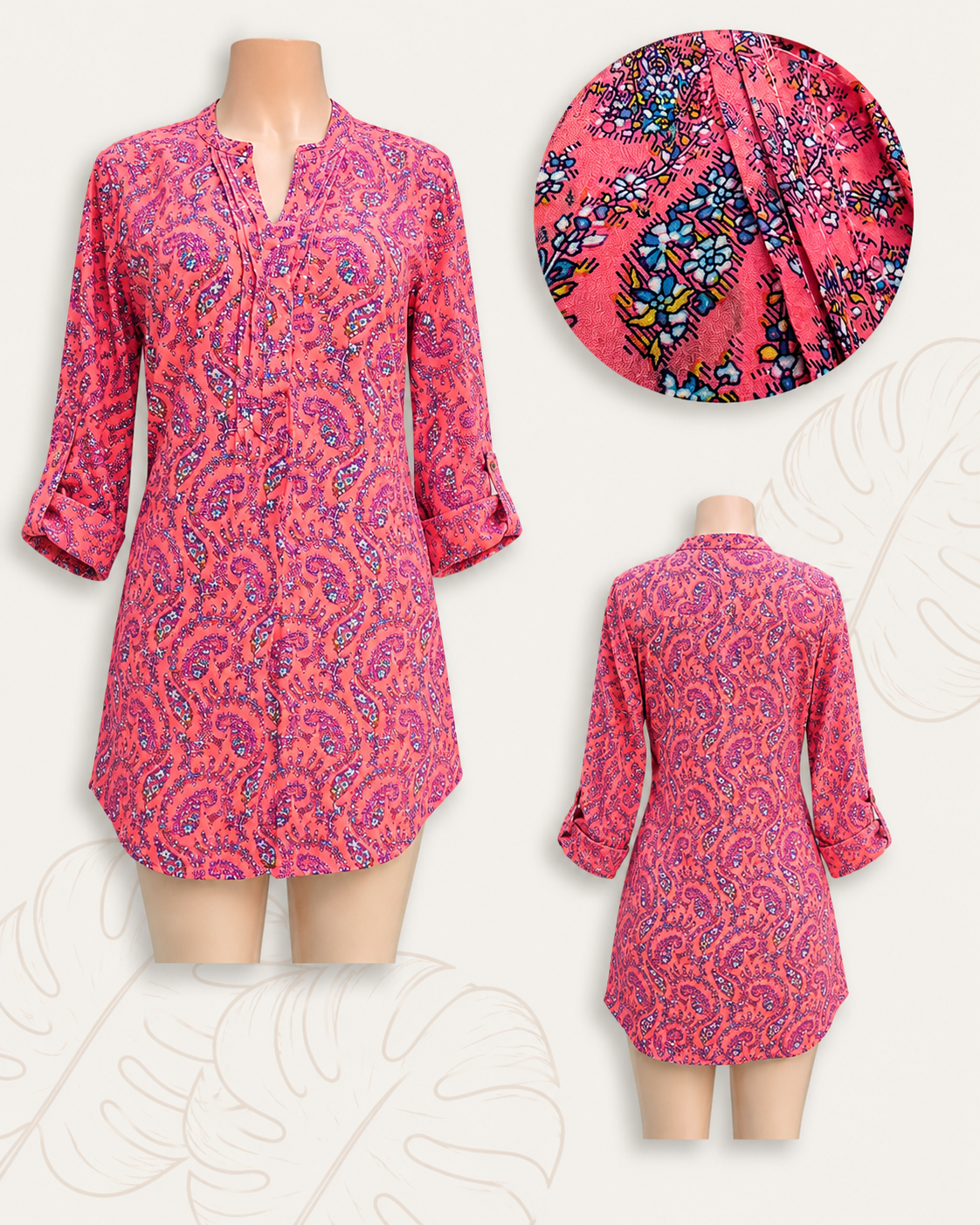 neon orange shirtdress cuffed floral . m