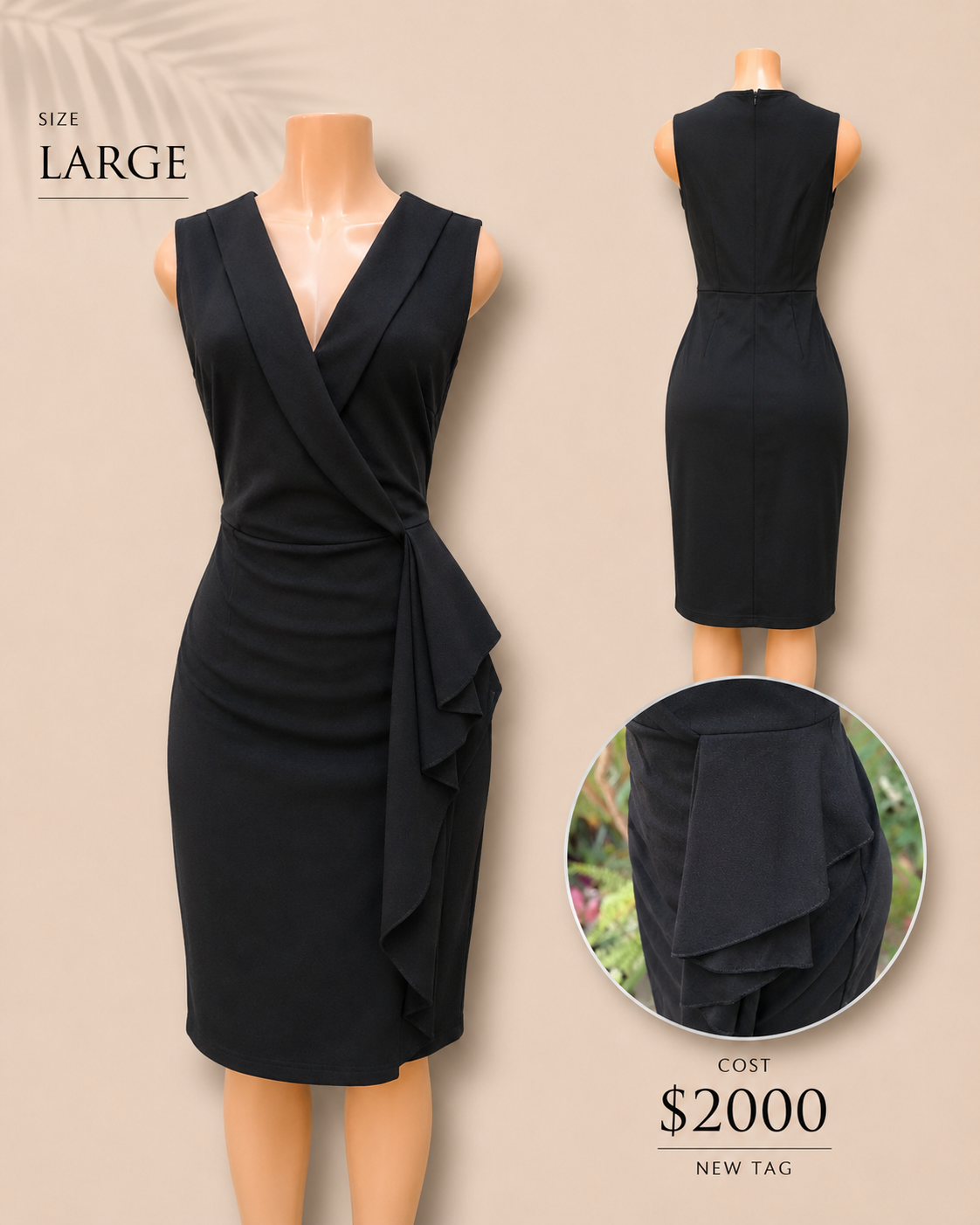 new black ruffle professional sleeveless dress fitted L