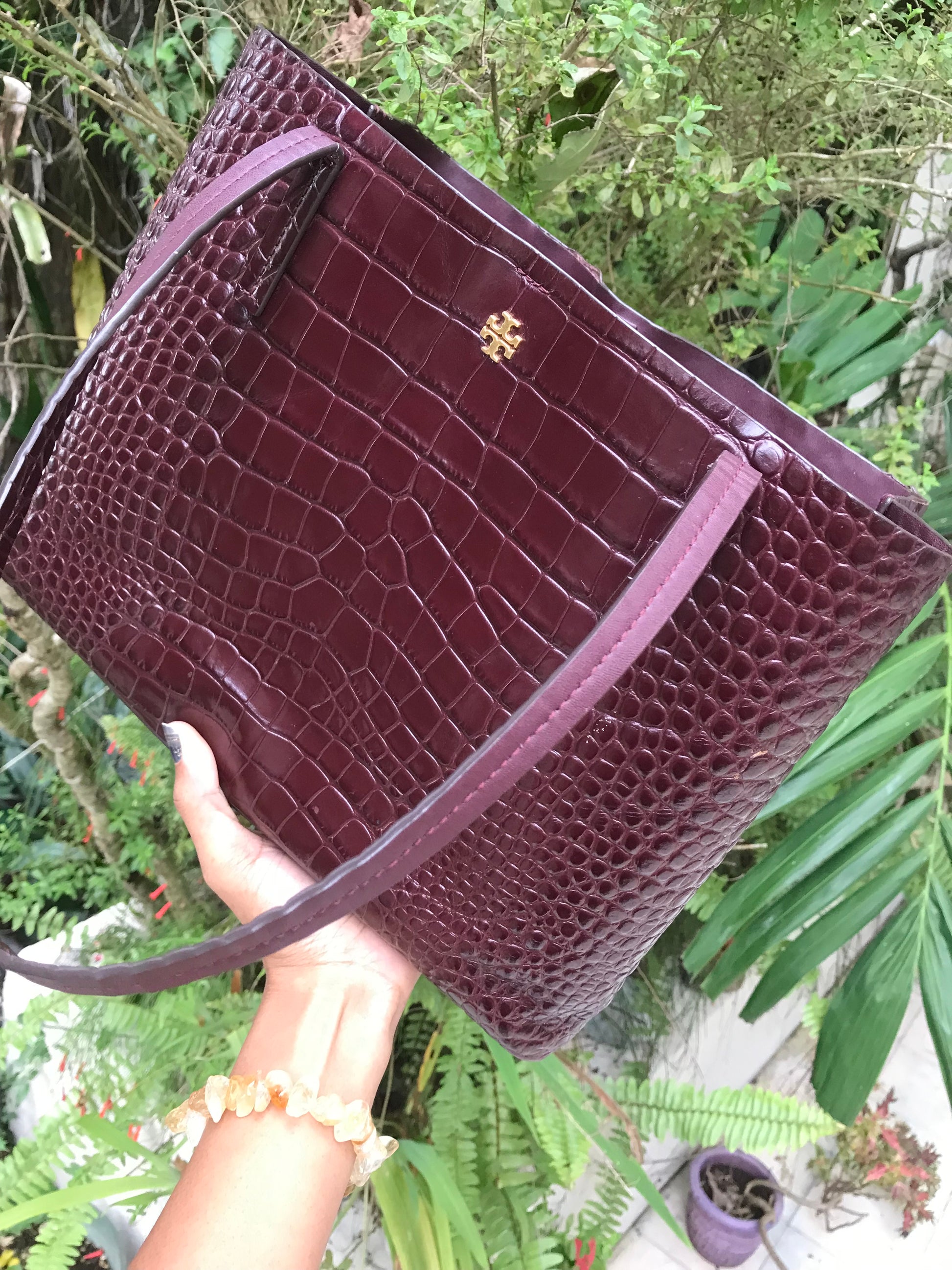 Tory Burch Perry Tote  crocodile-embossed *** Leather Bag