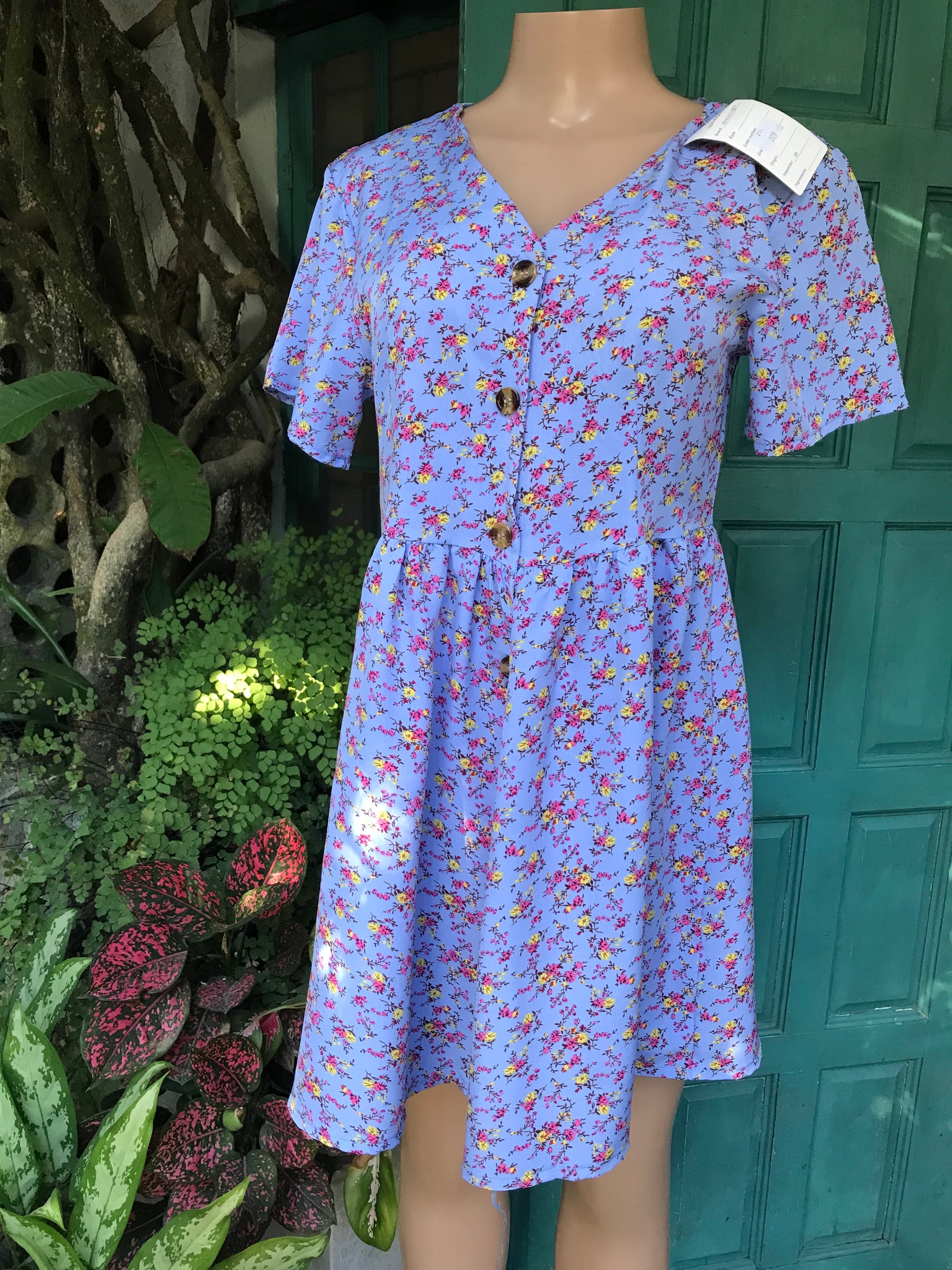 floral button light sun dress : colours available
