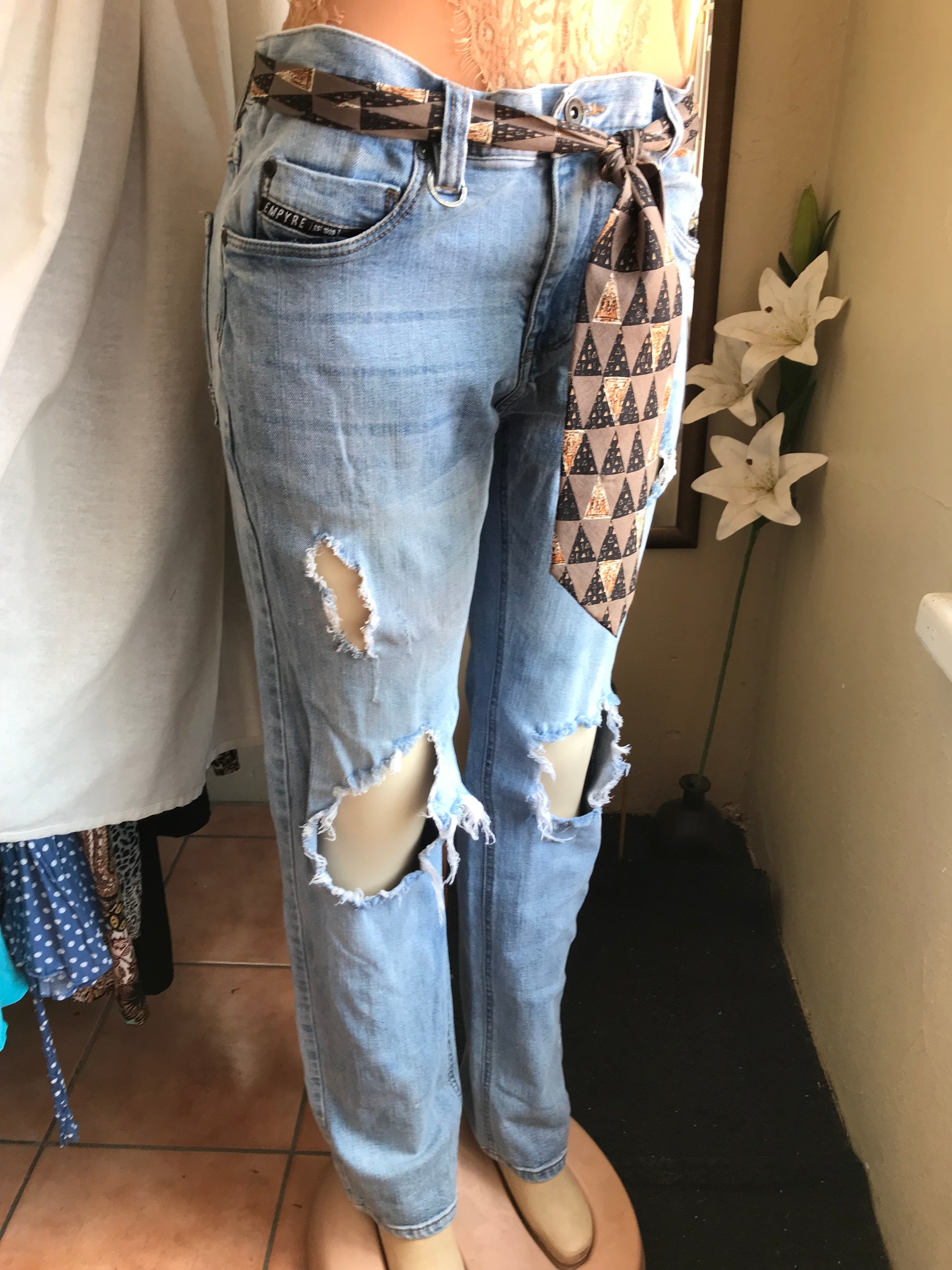 mens distressed loose jeans (shown on med mannequin)
