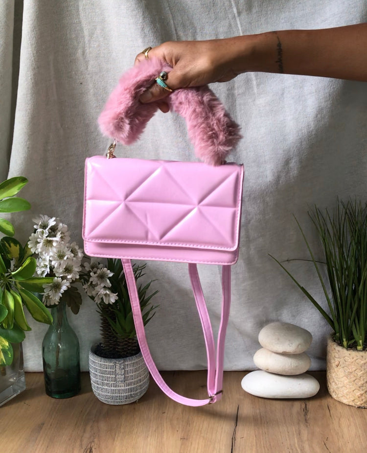 pink fluffy quilted crossbody fashion bag *** new