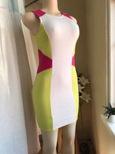 Load image into Gallery viewer, 60s mod style color block professional dress, pink and lime green. S lll
