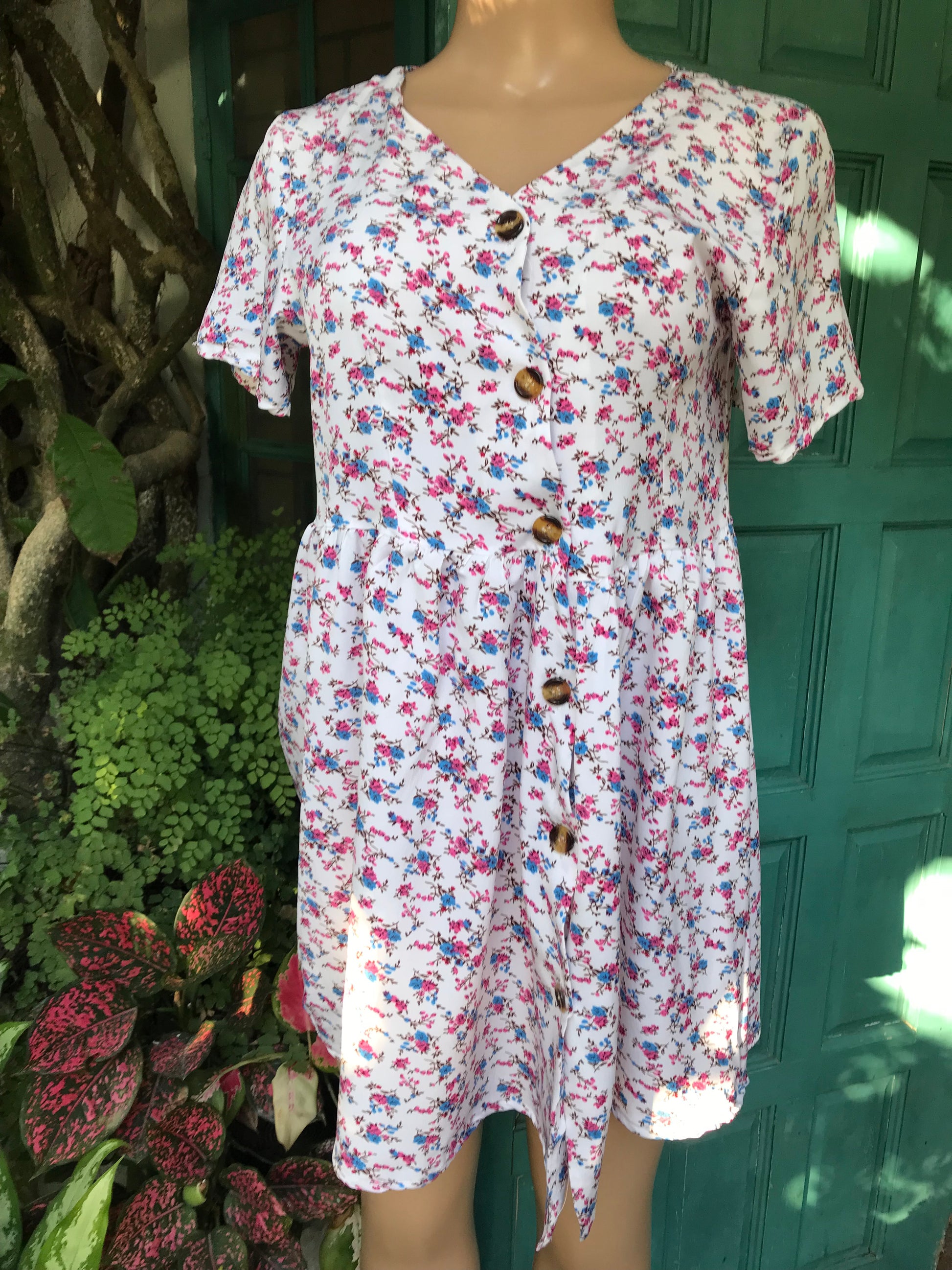 floral button light sun dress : colours available