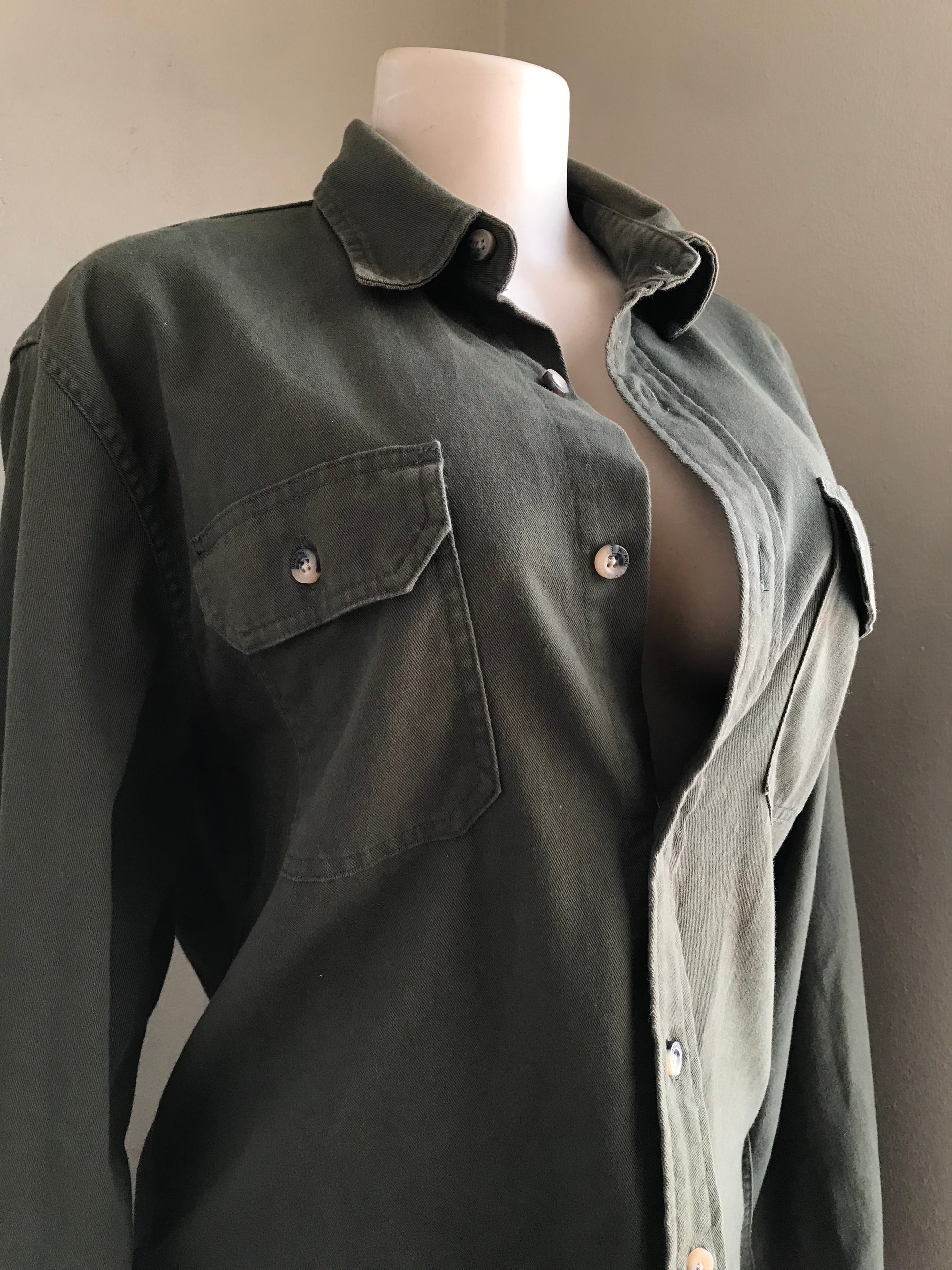 wrangler button shirt army green ... mens m