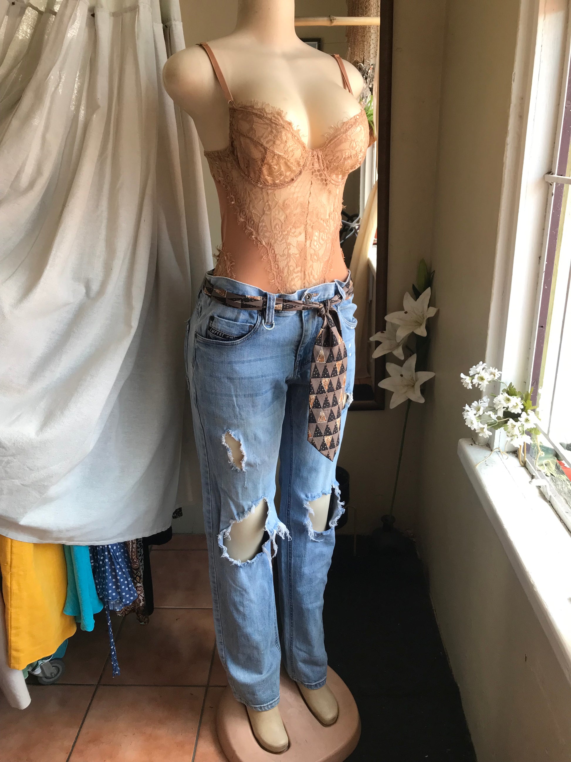 mens distressed loose jeans (shown on med mannequin)