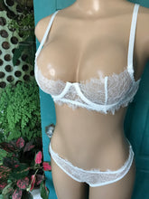 Load image into Gallery viewer, lllNew white 2 piece lace lingerie. S &amp; L • New black 2 piece ribbon tie S &amp; M
