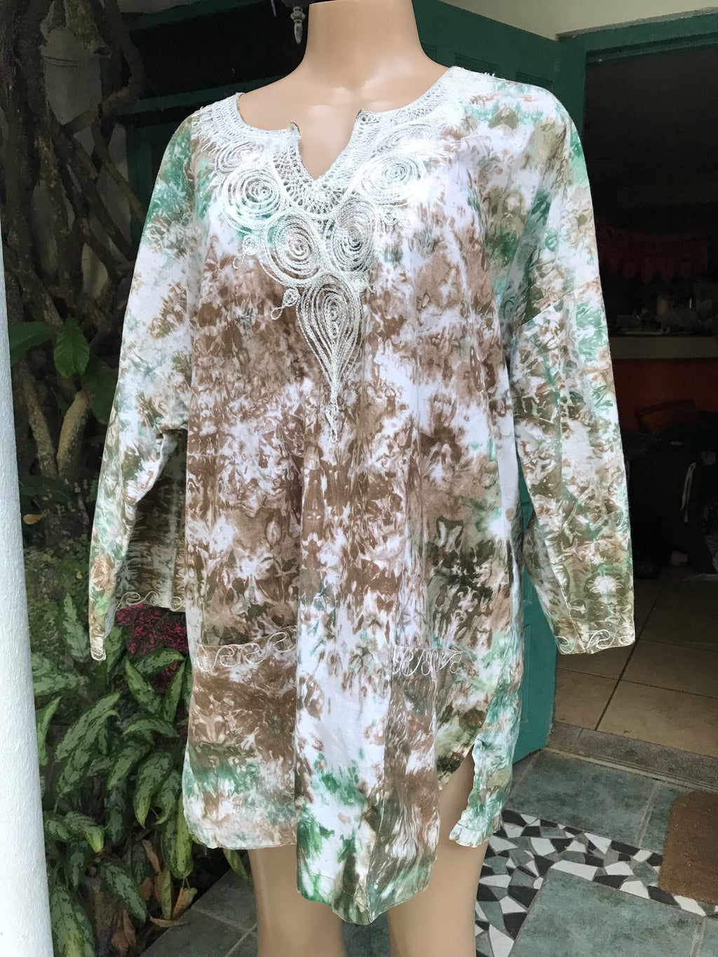 vintage earth tones organic tie dye long sleeve top with pockets … /xl :2x,,,