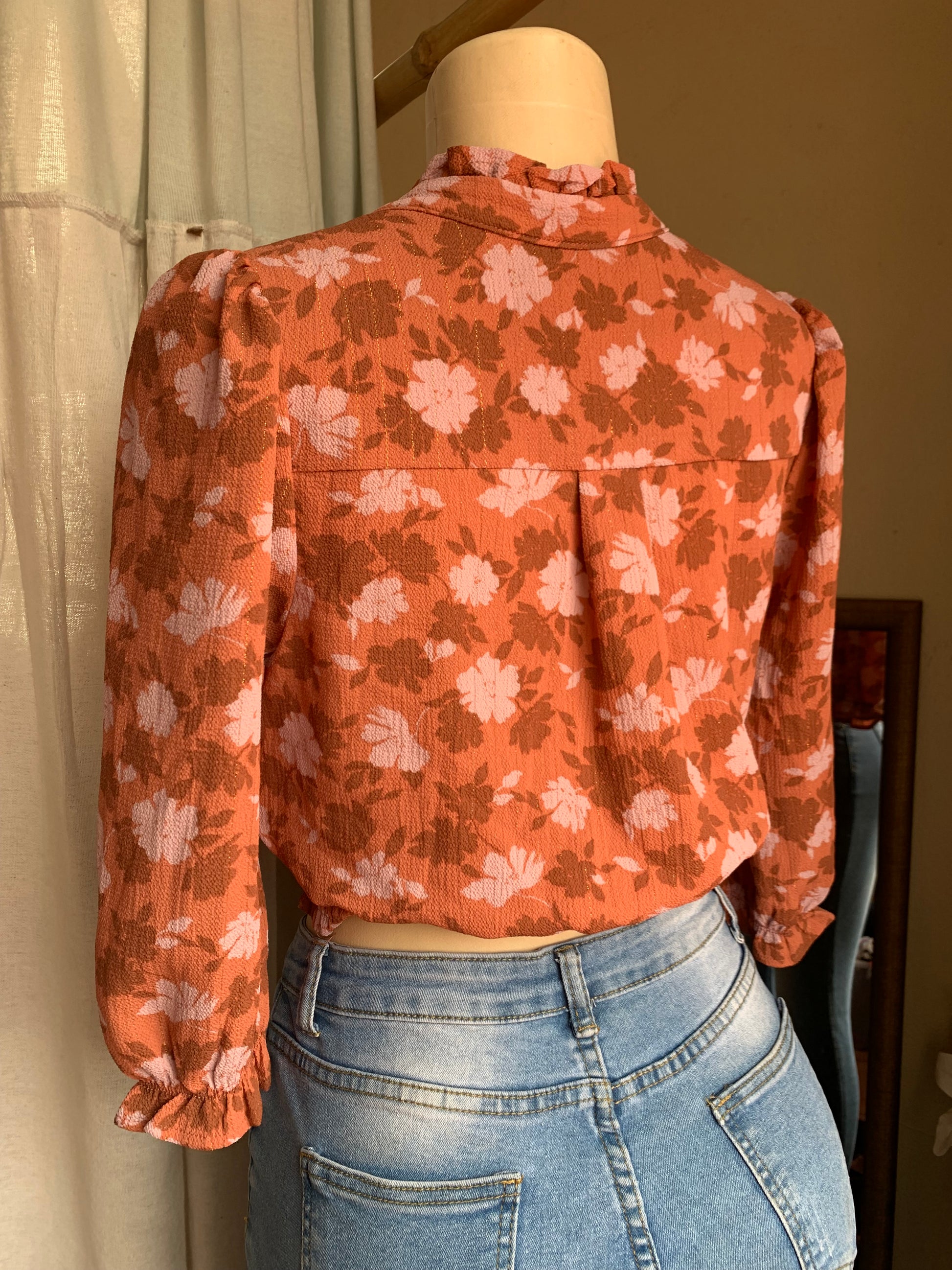 Orange Blush pink patterned blouse... s